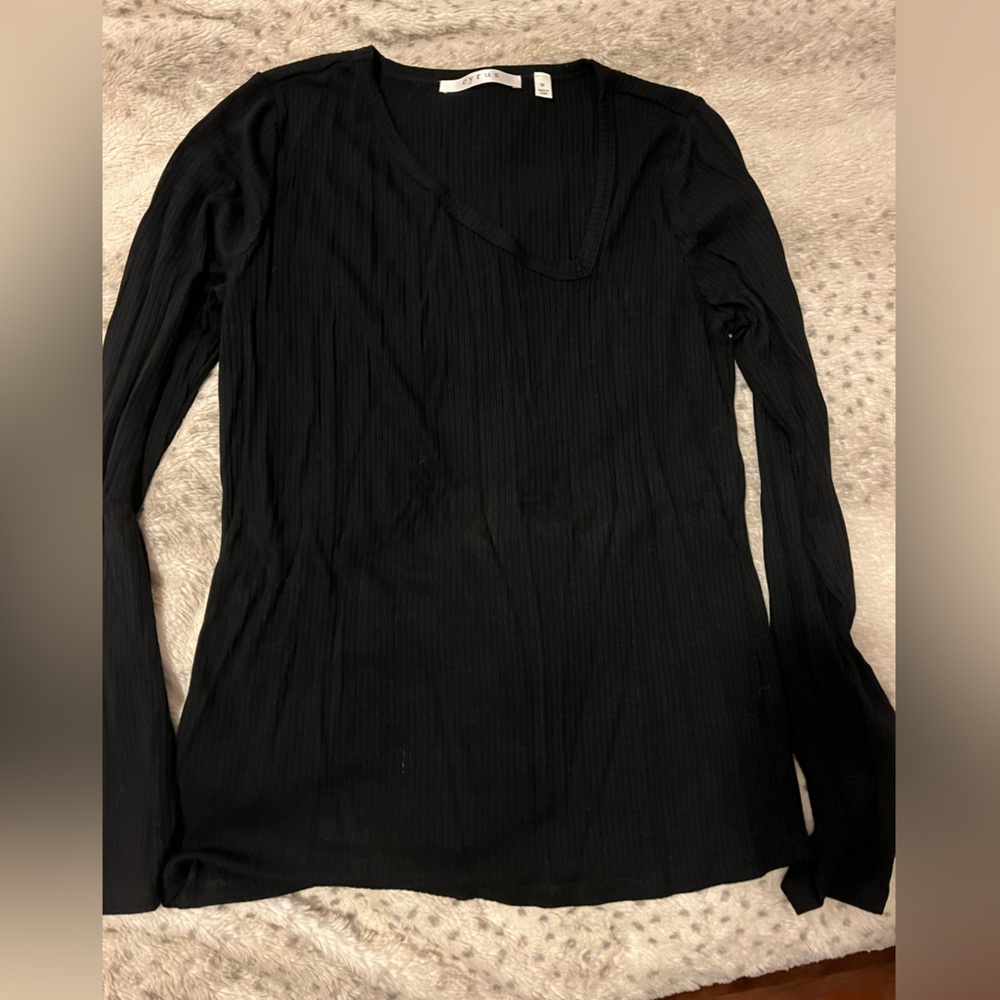 Cyrus Black Ribbed Long Sleeve Top